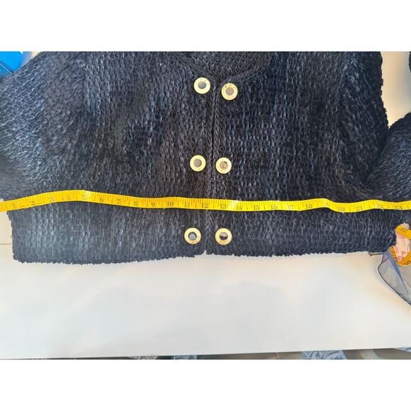 Vintage Estelle L Textured Jacket Black Gold Button Cardigan Blazer 80s Luxe - Picture 8 of 8